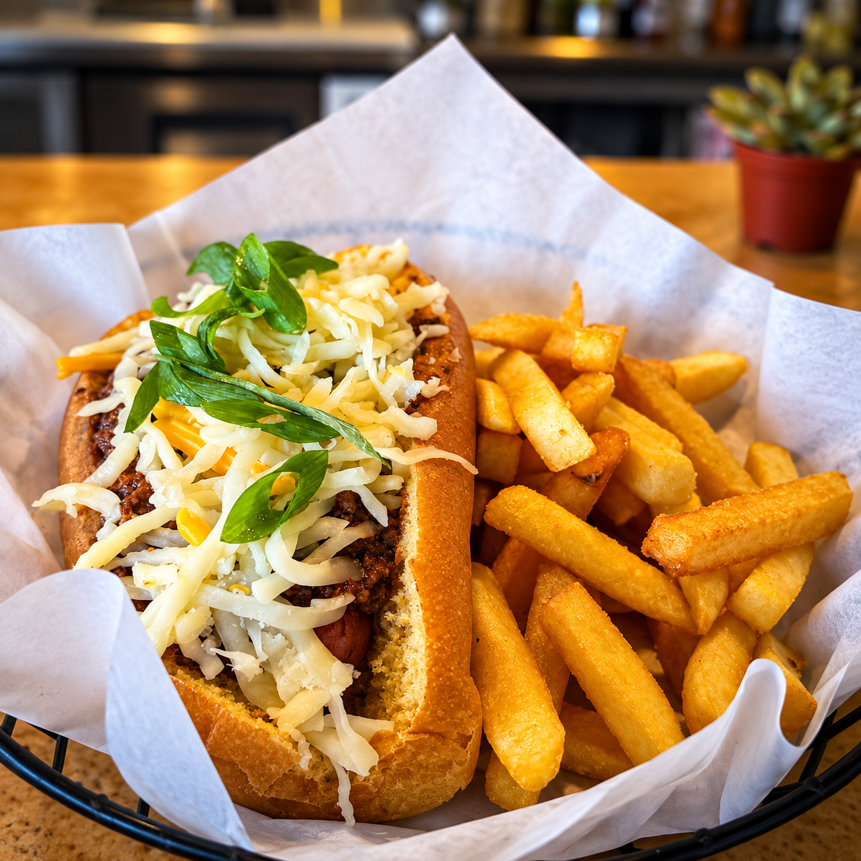 Chili Cheese Dawg with fries